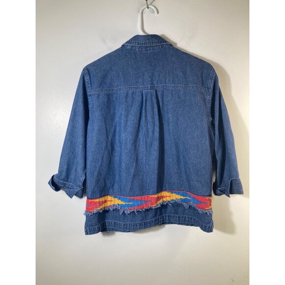 Womens Vintage Ty Wear 2 Piece Denim Embroidered Aztec Top Jeans 8 Blue Cotton - Picture 4 of 13